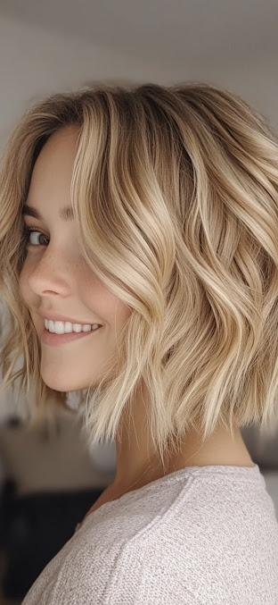 Blonde wavy hair half-up with braids