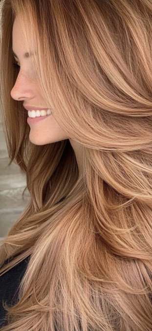 Woman with long blonde balayage highlighted hair